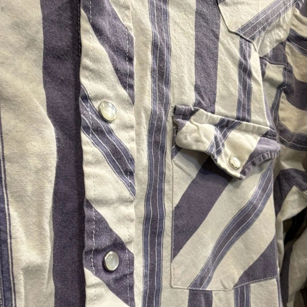 Vintage Lee Cotton Striped Purple White Button - Picture 3 of 6